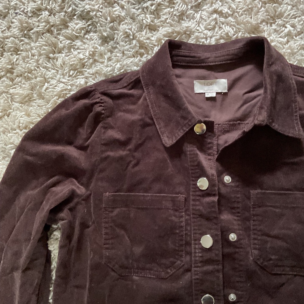 Loft Outlet Brown Corduroy Snap Front Jacket Womens Small Petite SP Utility - Picture 5 of 13
